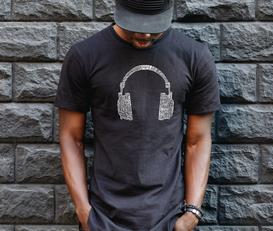 Headphones Word Art Men's Shirt, Music Cool Men Dad Gift For Him, Music Types Shirt Men, Music Lover