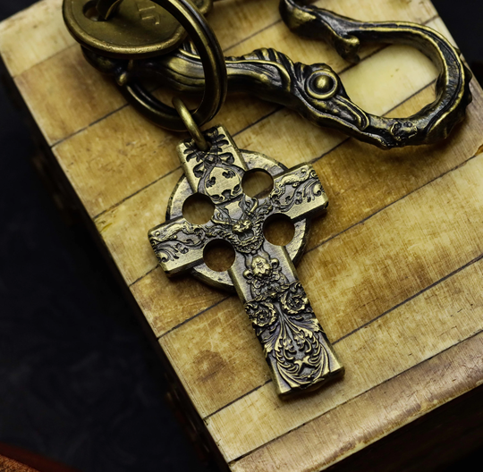 Carved Cross 925 Silver/Brass Necklace Pendant, Artistic Jewelry, Unique Belief Necklace-Craftsmen Made