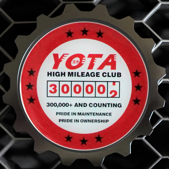 Yota High Miles Club 300K Aluminum 3.75" Grille Badge Fits Toyota Fj Cruiser Trd Universal Compatible with 4Runner Tacoma Teq