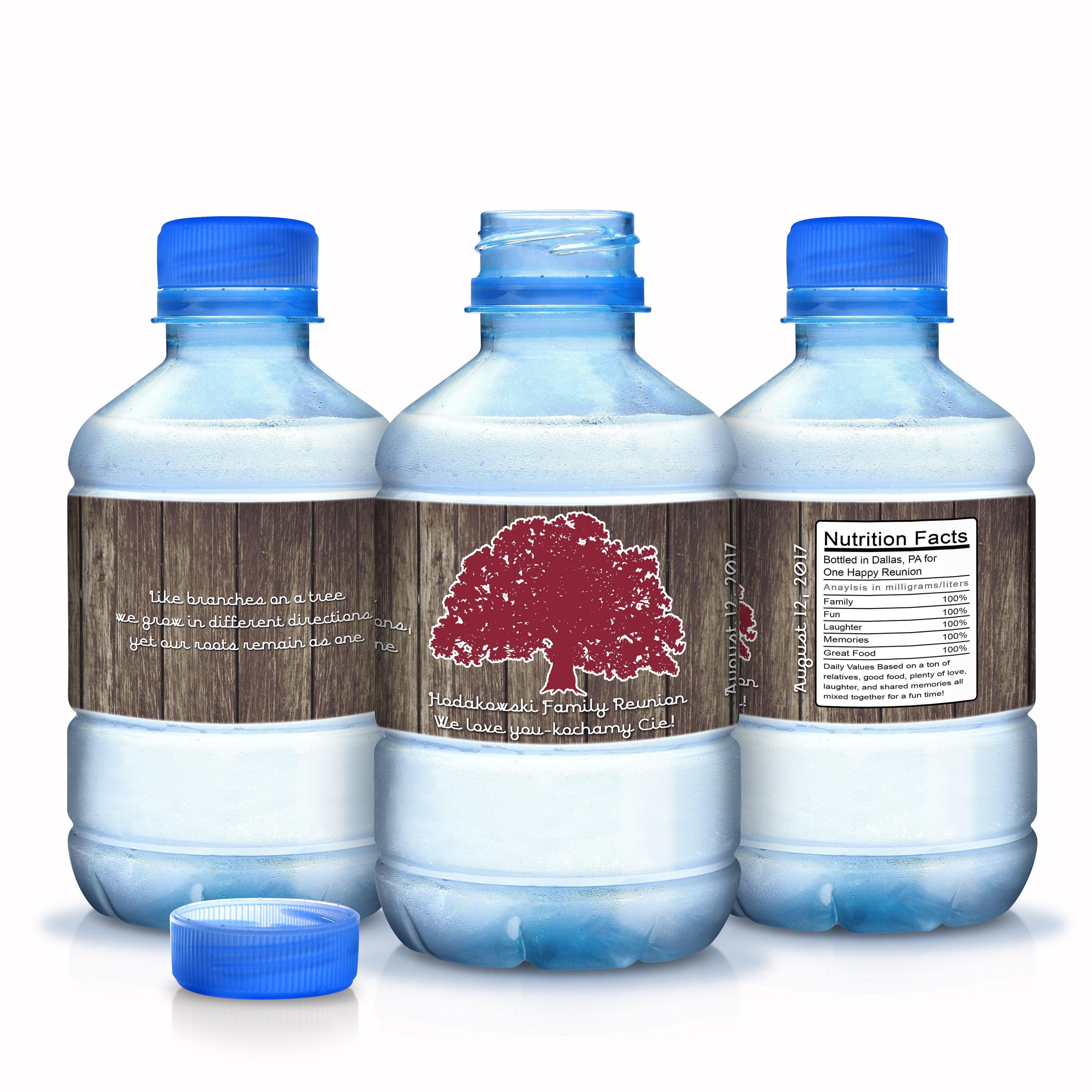 30 Family Reunion Water Bottle Labels - Decor Favors Tree Fall Label