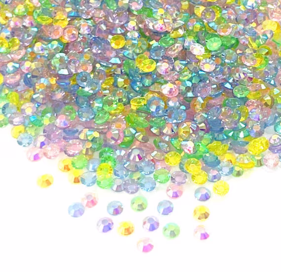 Easter Hippity Hoppity Blend Rhinestone Mix 3/4/5/6mm Flatback Transparent Resin Rhinestones Mixed Size, Pink | Blue Yellow Green