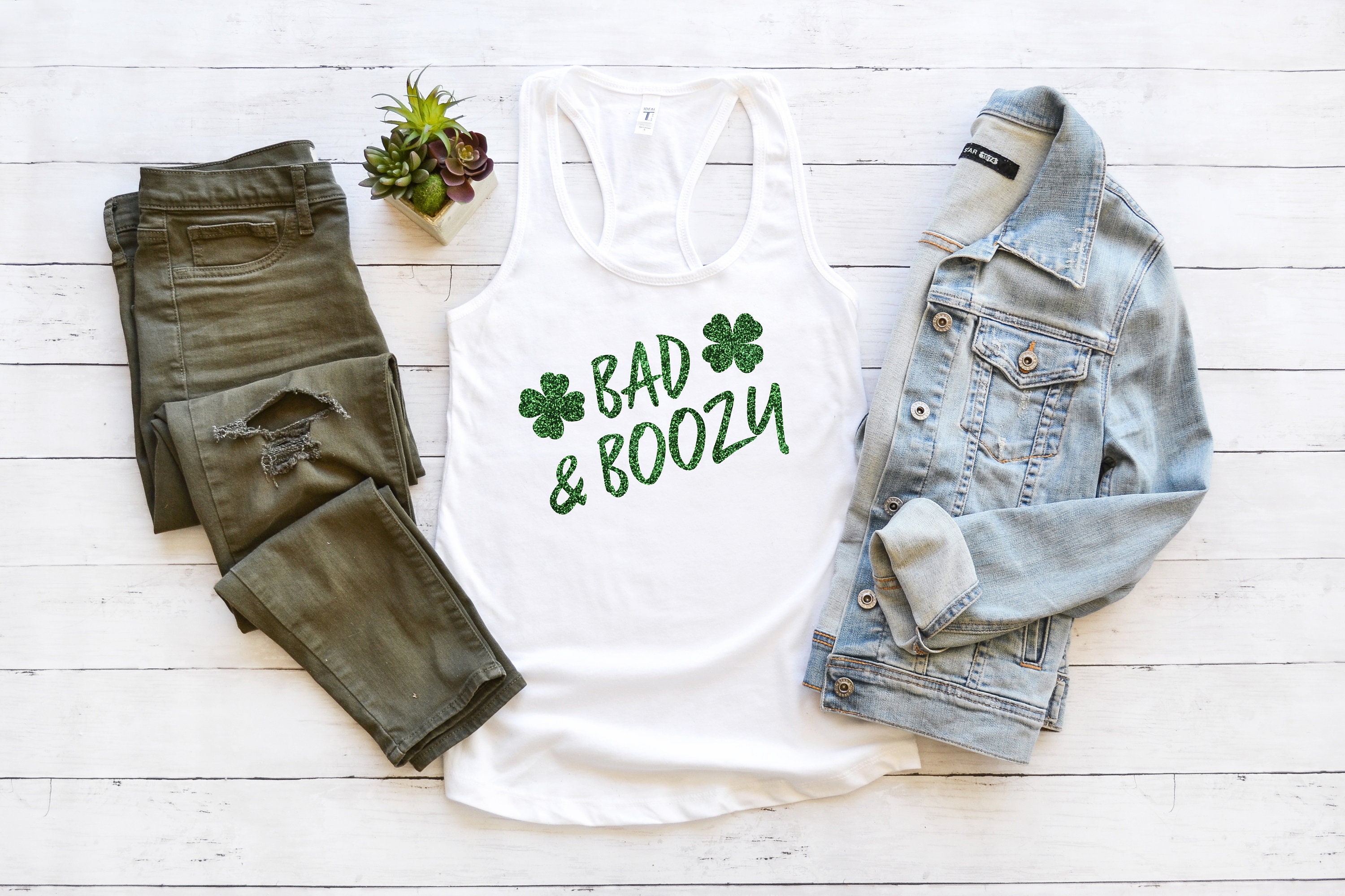 Glitter Bad Boozy Womens St Patricks Day Tank Top & Drinking Glitter Super Soft Fast Free Shipping