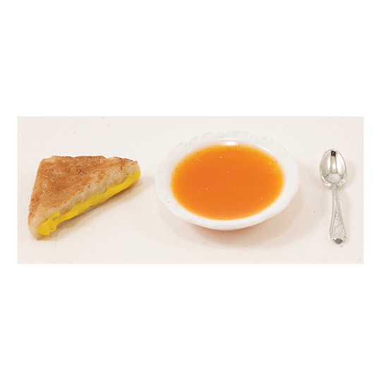 Dollhouse Miniature Grilled Cheese & Tomato Soup Set By Multi Minis