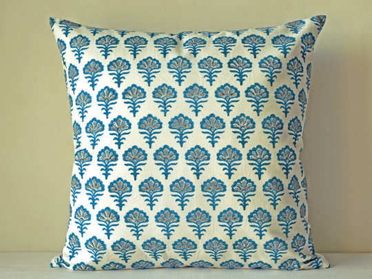 Bedroom Throw Pillows Covers 16x16 Cushion Cover White Blue Pillow 18x18 Block Print 20x20 Farmhouse Couch