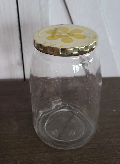 Vintage Jar With Gold Metal Lid A Yellow Flower On Top
