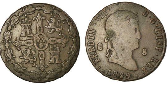 1829 Ferdinand Vii Of Spain 8 Maravedis Coin, Segovia