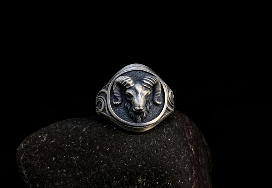 Ram Head Silver Men Ring, 925 Zodiac Animal Jewelry Minimalist Sings, Aries Gift For Him Her