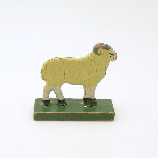 Antique Miniature Wood Sheep Erzgebirge Flachfiguren Germany