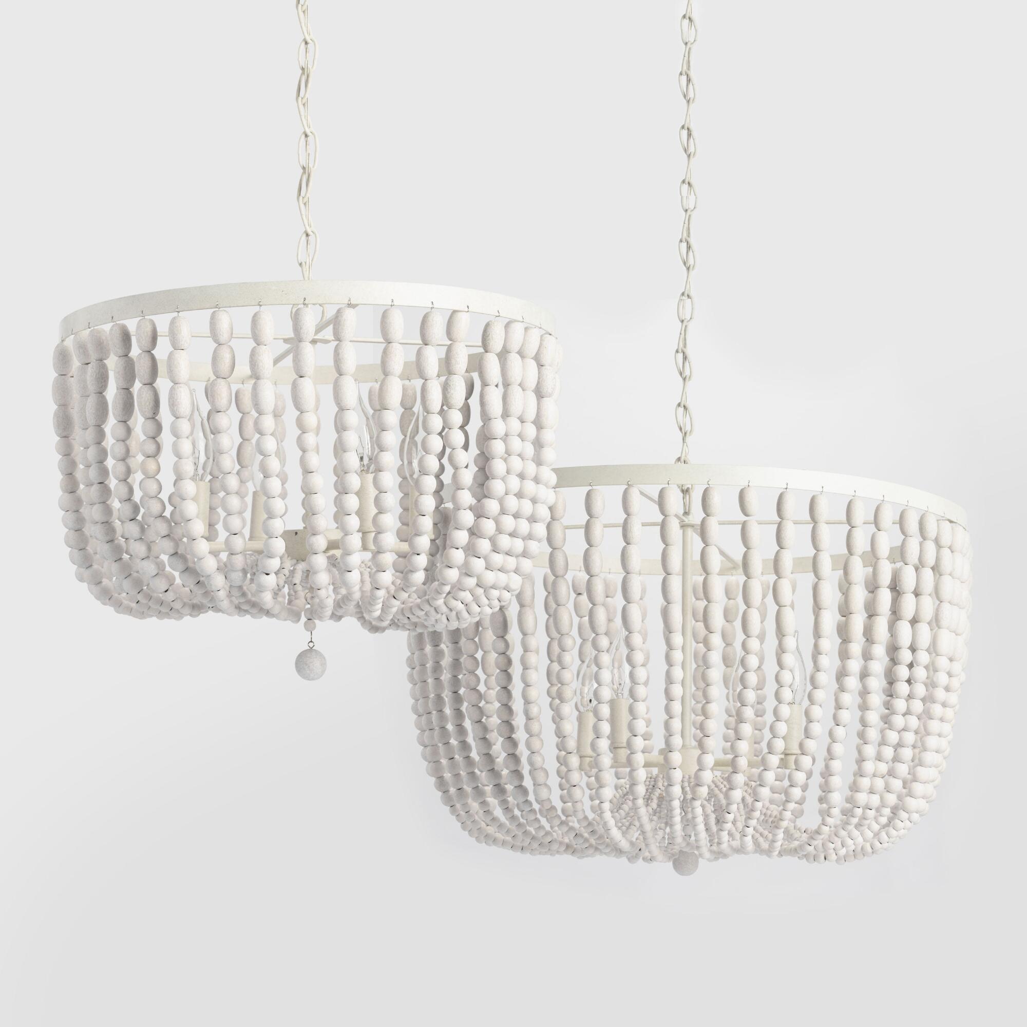 Antique Whitewashed Wood Bead 4 Light Chandelier by World Market