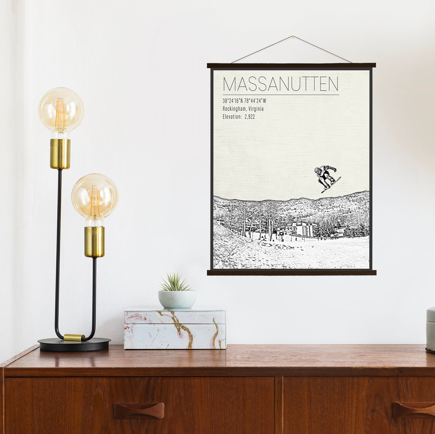 Massanutten Virginia Ski Resort Illustration Print | Hanging Canvas Of Printed Marketplace
