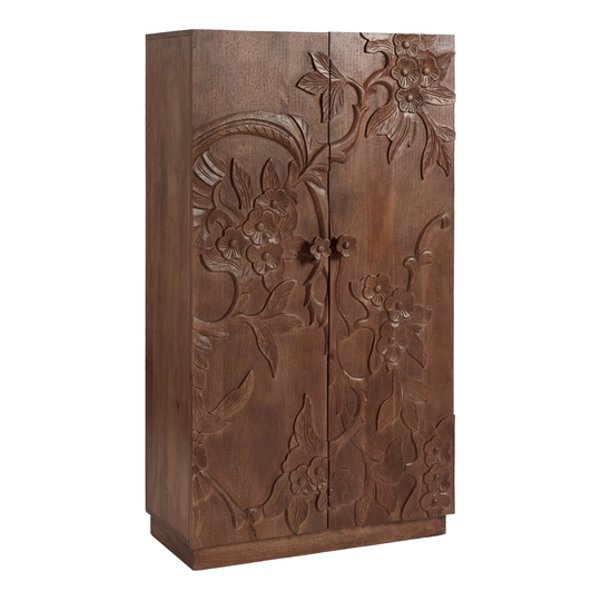 CRAFT Natural Carved Wood Floral Zian Storage Cabinet by World Market