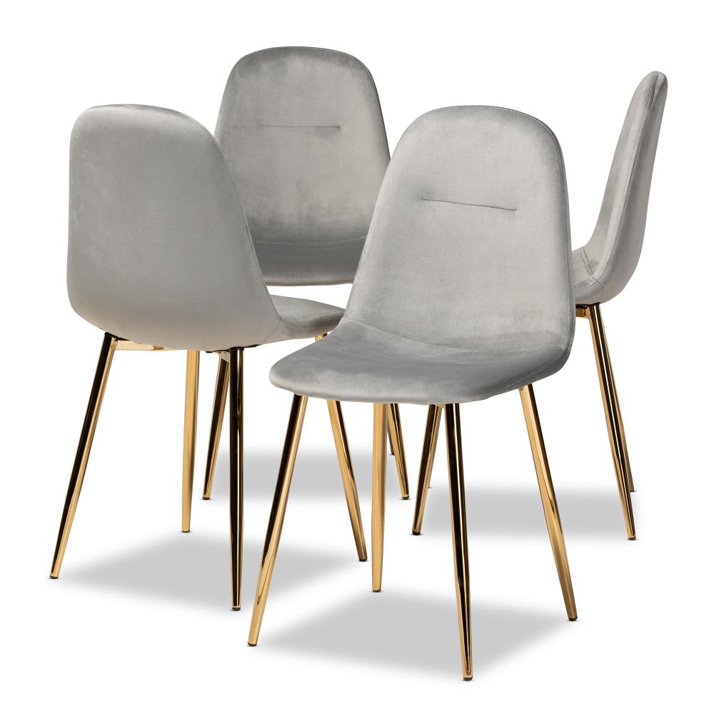 Baxton Studio Set of 4 Elyse Contemporary/Modern Polyester/Polyester Blend Upholstered Dining Side Chair (Metal Frame) in Gray | 160-4PC-9911-LW