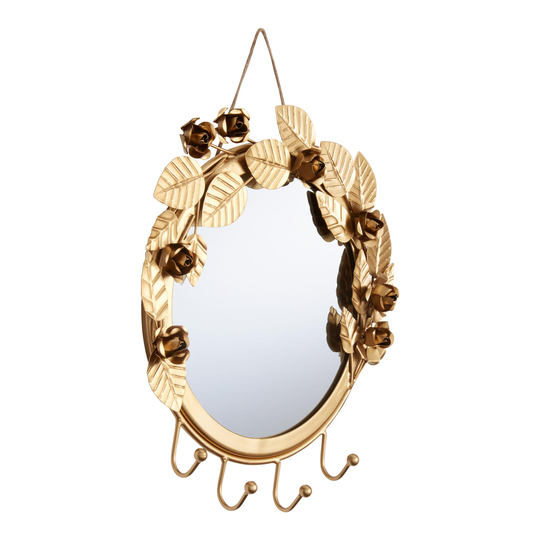 Round Gold Floral Mirror Wall Jewelry Holder by World Market