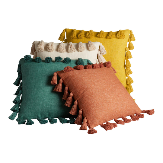 Four Sided Tassel Throw Pillow: Green - Cotton - Square by World Market