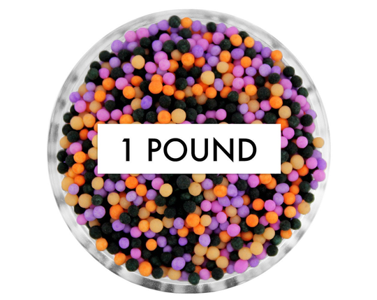 Vampira Non-Pareils Blend 1 lb - Our Vampira Blend Is A Mix Of Non-Pareils in Black, Peach, Creamsicle Orange, Lavender & Light Purple