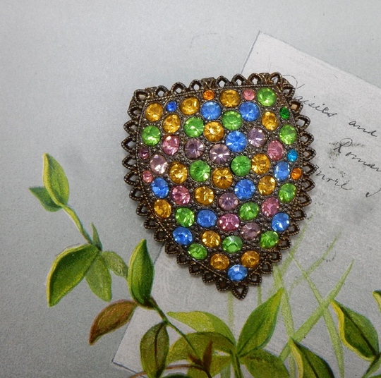 1930S Multi Colored Pastel Rhinestone & Pot Metal Dress Clip Or Brooch San30