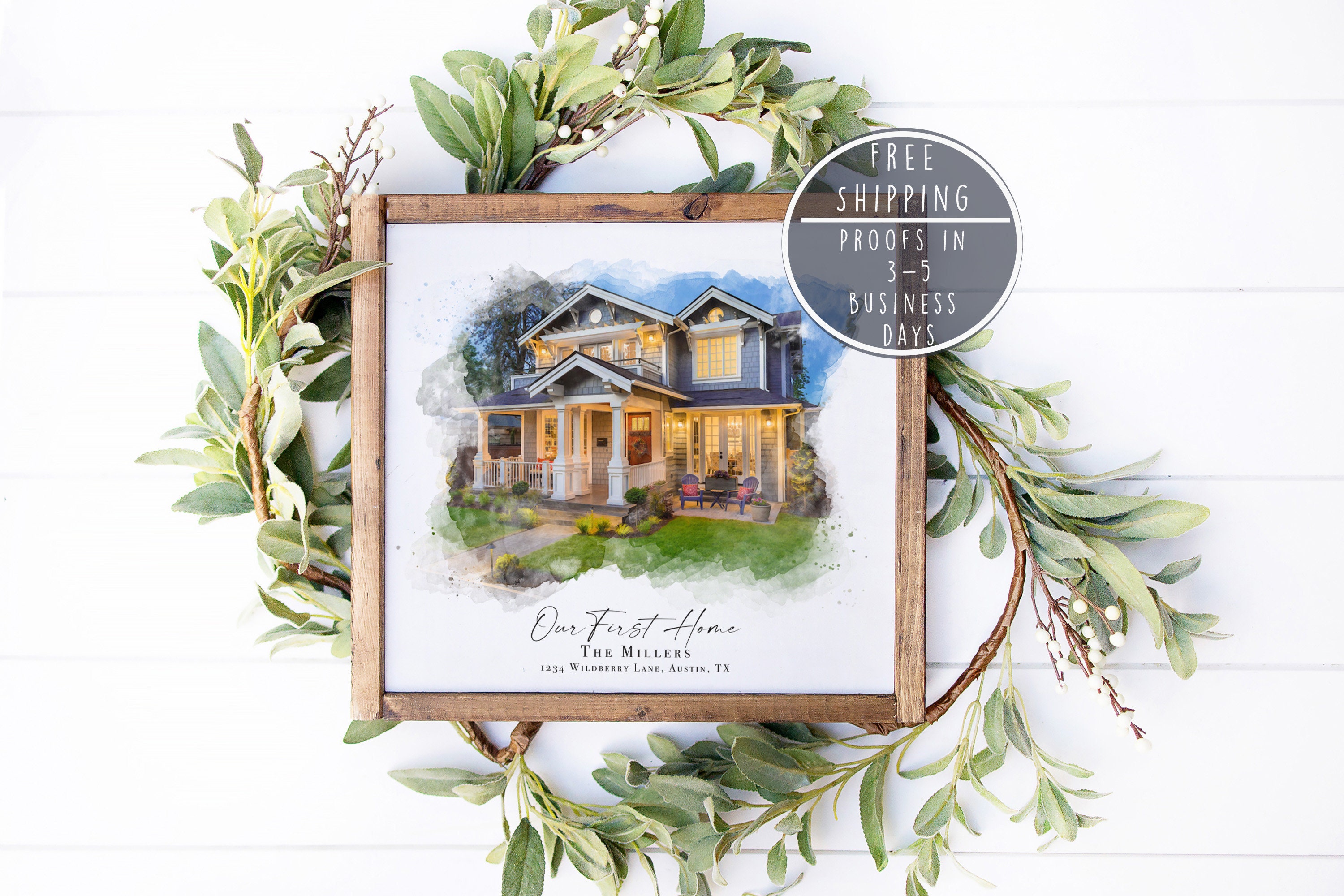 Custom House Portrait, Housewarming Gift, First Home Illustration, Watercolor Realtor Closing Art
