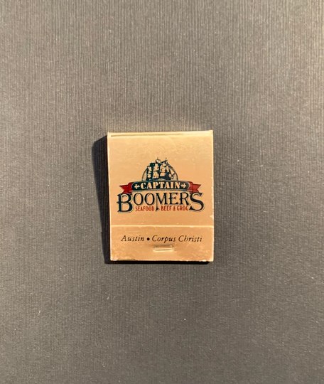 Vintage Matchbook, Captain Boomers, Seafood, Restaurant, Austin, Corpus Christi, Texas, with 20 Match Sticks, Free Ship in Usa