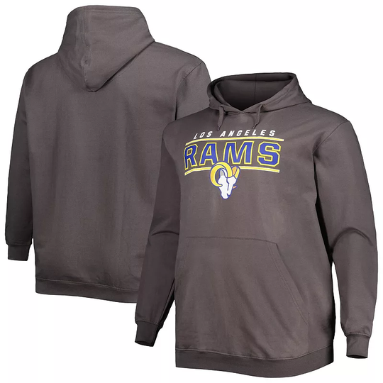 Men's Charcoal Los Angeles Rams Big & Tall Logo Pullover Hoodie, Size: 5XB, Grey
