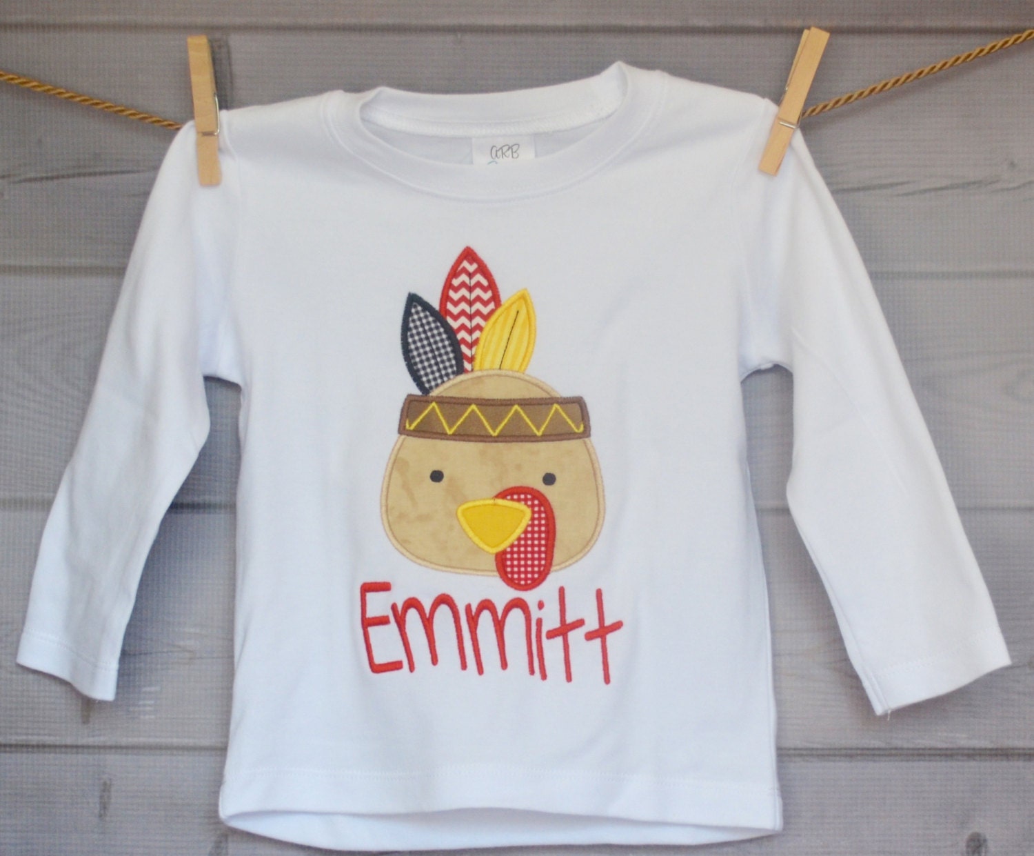 Personalized Turkey With Feathers Applique Shirt Or Bodysuit For Boy Girl