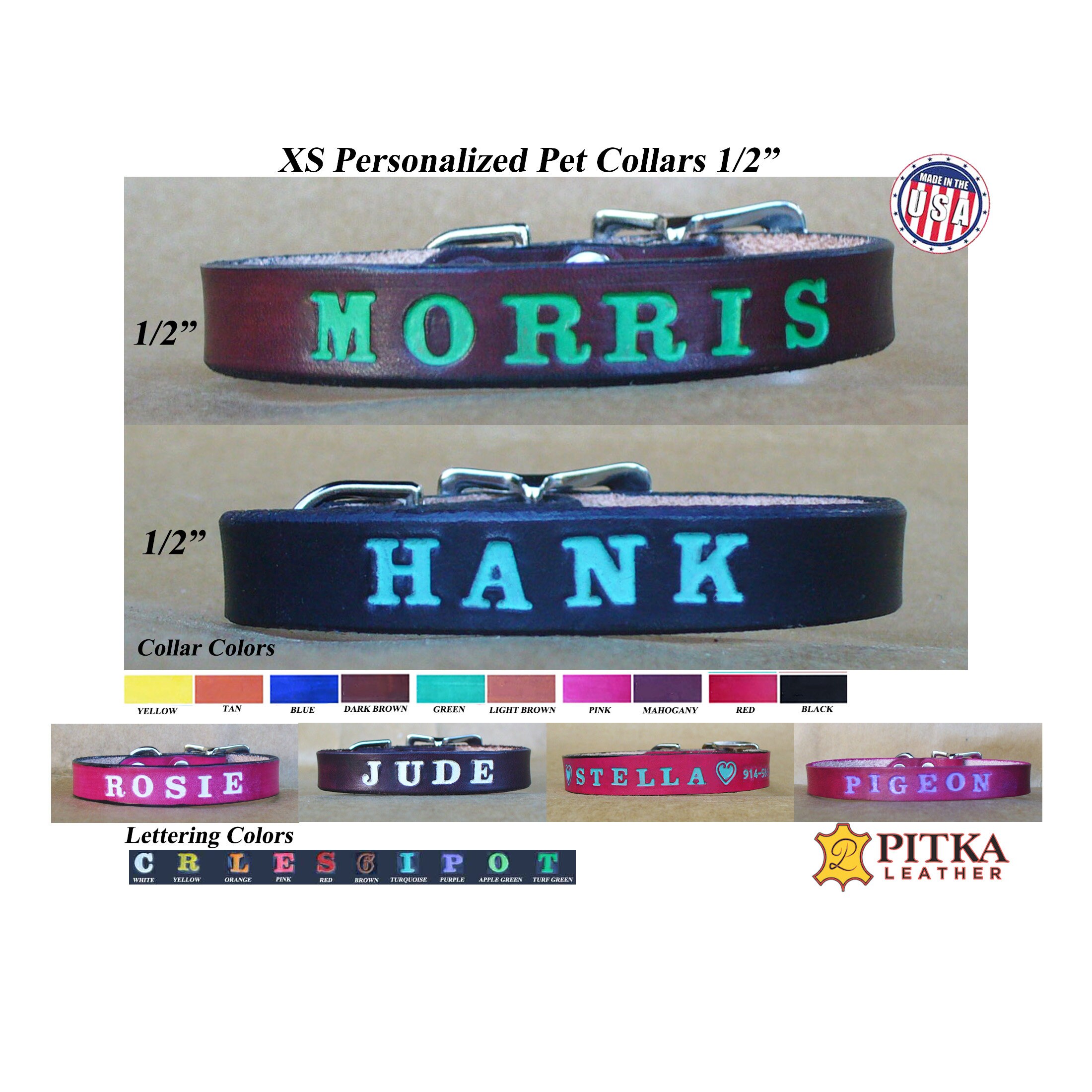 Puppy Collars Personalized - Xs Dog With Colored Name Unique Custom Handmade Pet Made in Usa