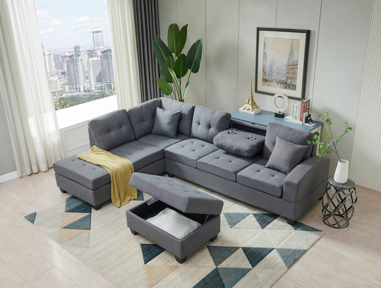 Clihome Sectional 3-seaters sofa with reversible chaise Modern Gray Polyester/Blend Sectional | CY-11WGR