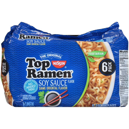 Nissin Ramen Noodle Soup, Soy Flavor, 3 oz - 6 pack