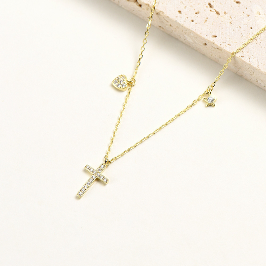 925 Silver Cross Necklace Gold Plated For Women Pendant High Polished Engraved Personalized