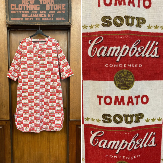 Vintage 1960's Campbell's Soup Warhol Style Pop Art Pj Dress Outfit, Andy Warhol, Print, Campbells Tomato Soup, Pajama Dress, Volup