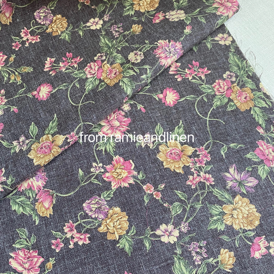 Japanese Imported, Wool Blend Fabric, Countryside Flowers Print, & Poly Fat Quarter, 18" By 21" Wide