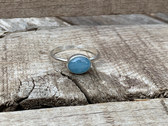Natural Oval Blue Aquamarine Birthstone Sterling Silver Ring | March Solitaire