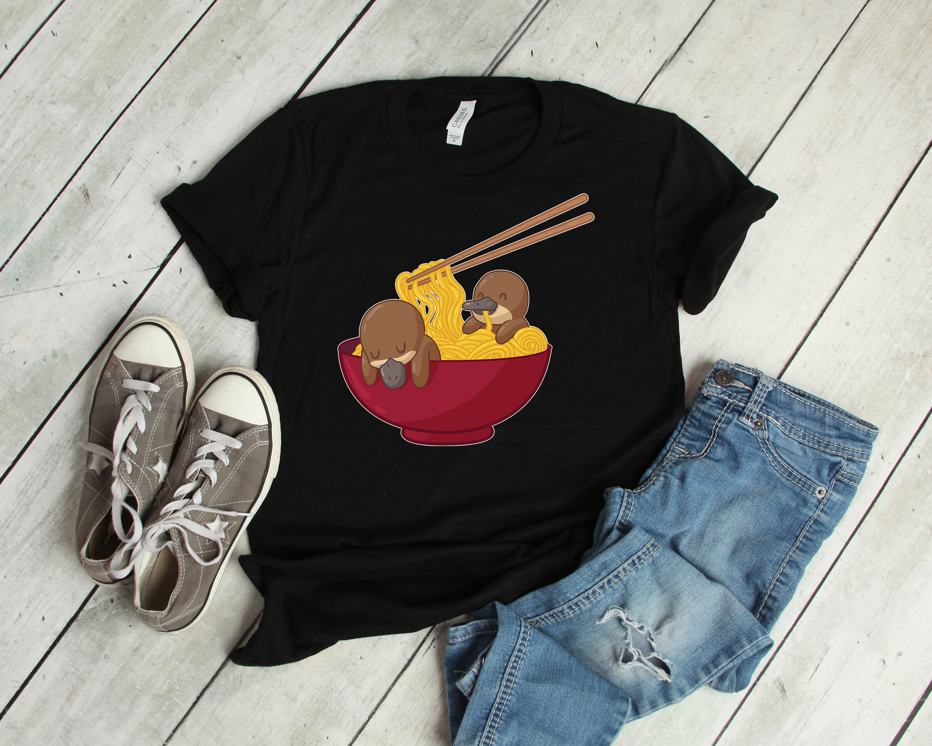 Platypus Japanese Chibi Ramen Bowl Noodles Lover Shirt Women Men Kids Anime Hoodie Sweatshirt/Kawaii Pho T-Shirt Gifts