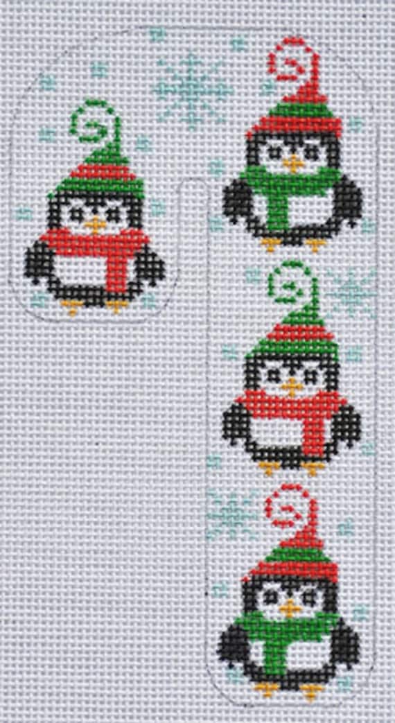 Needlepoint Handpainted Christmas Danji Candy Cane Penguin 3x5 -Free Us Shipping