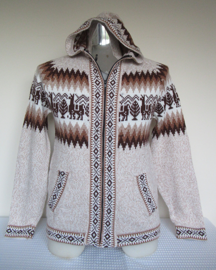 Alpaca Blend Large Hooded Sweater/ Peruvian Unisex Sweater With Llama Design/Cardigan Pullover Zipper Jacket/Llama Sweater