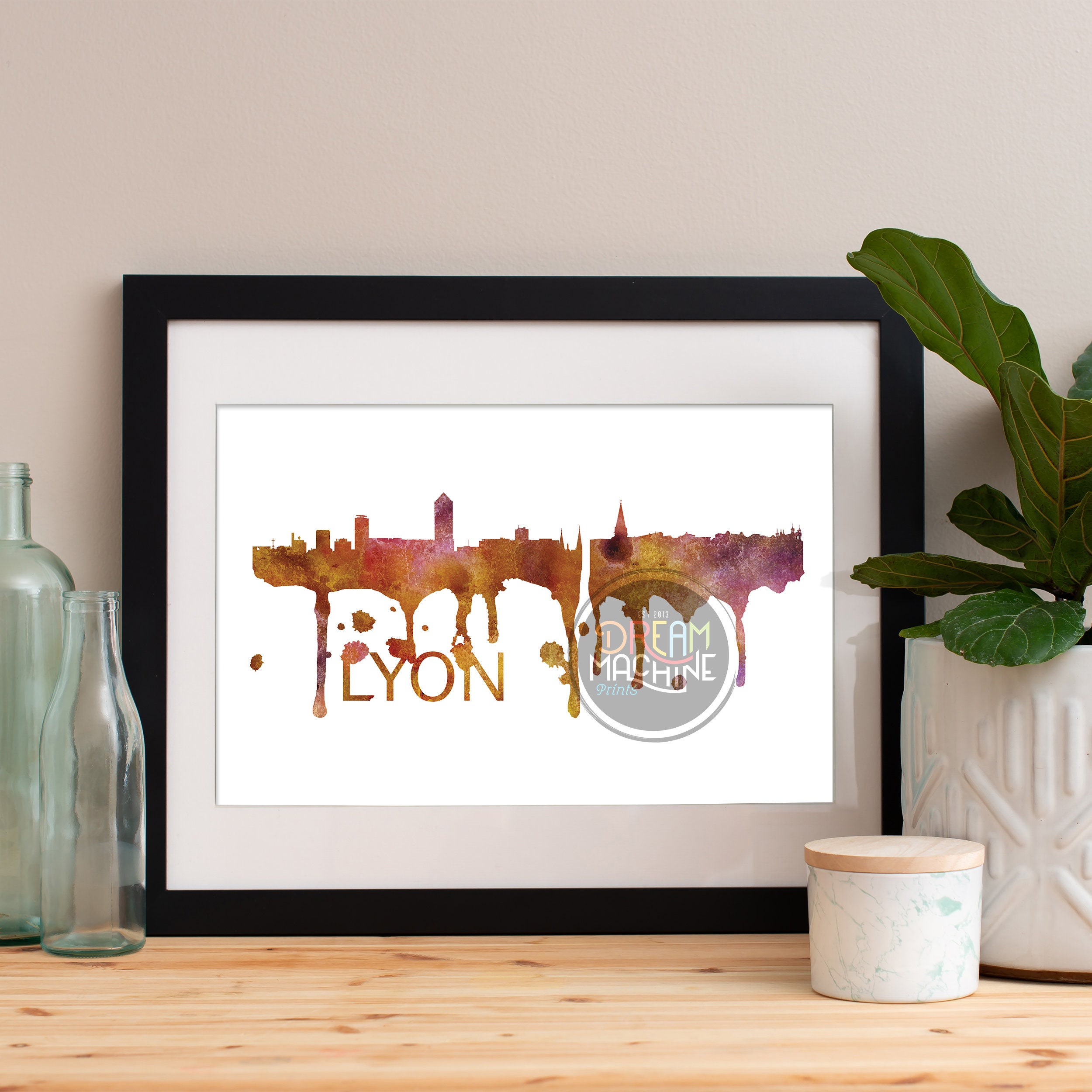 Lyon Watercolor Skyline, Art, Poster, Print, Map, Wall France Art