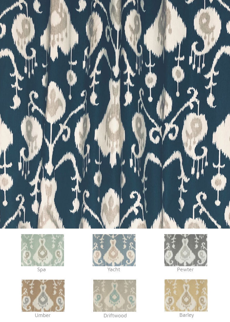 Java Ikat Custom Curtains/Drapes -48 Wide Drapery Panel - Navy Blue Taupe Gold Gray Green -Flat-Rod Pocket-Grommet -Fast Shipping