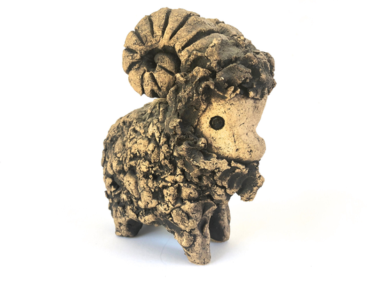 Mid Century Ram Sculpture~ Art Pottery Stoneware Goat~ Original Brutalist Studio Art Piece