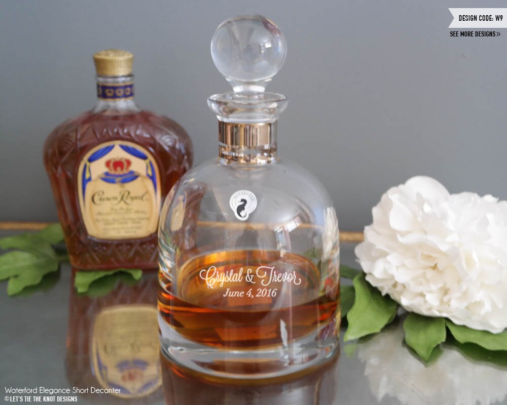 Waterford Elegance Short Personalized Whiskey Decanter - 37Oz Engraved Crystal Wedding Decanter, Custom Engagement Present, Mens Gift