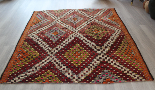 Vintage Square Kilim, Ethnic Kilim Rug, Bohemian Kilim, Large Area Kilim, Decorative Boho Style/N-595 6'x6'2" Feet