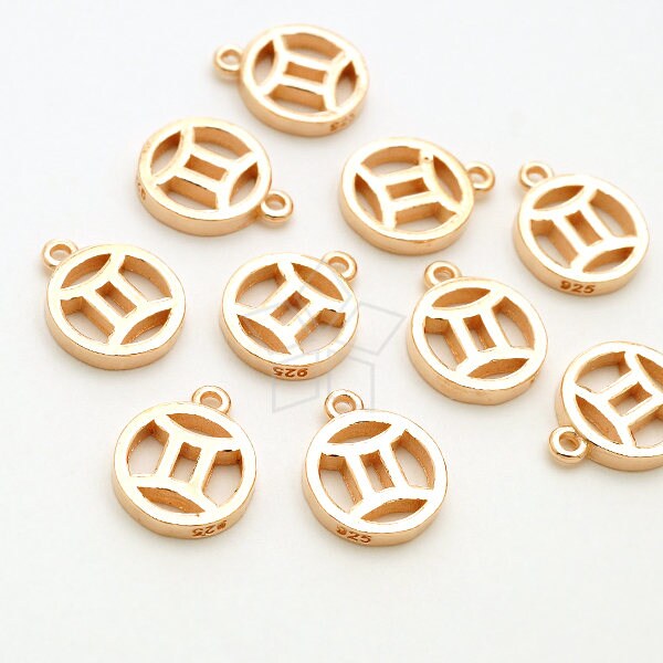 Sv-241-Rg/1 Pcs - Zodiac Sign Symbol Charms, Constellation, Gemini, The Twins, May, June Birthday, Rose Gold Plated 925 Sterling Silver