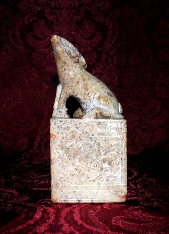 Antique Chinese Chop Of Goat Ram Hand Carved Stone