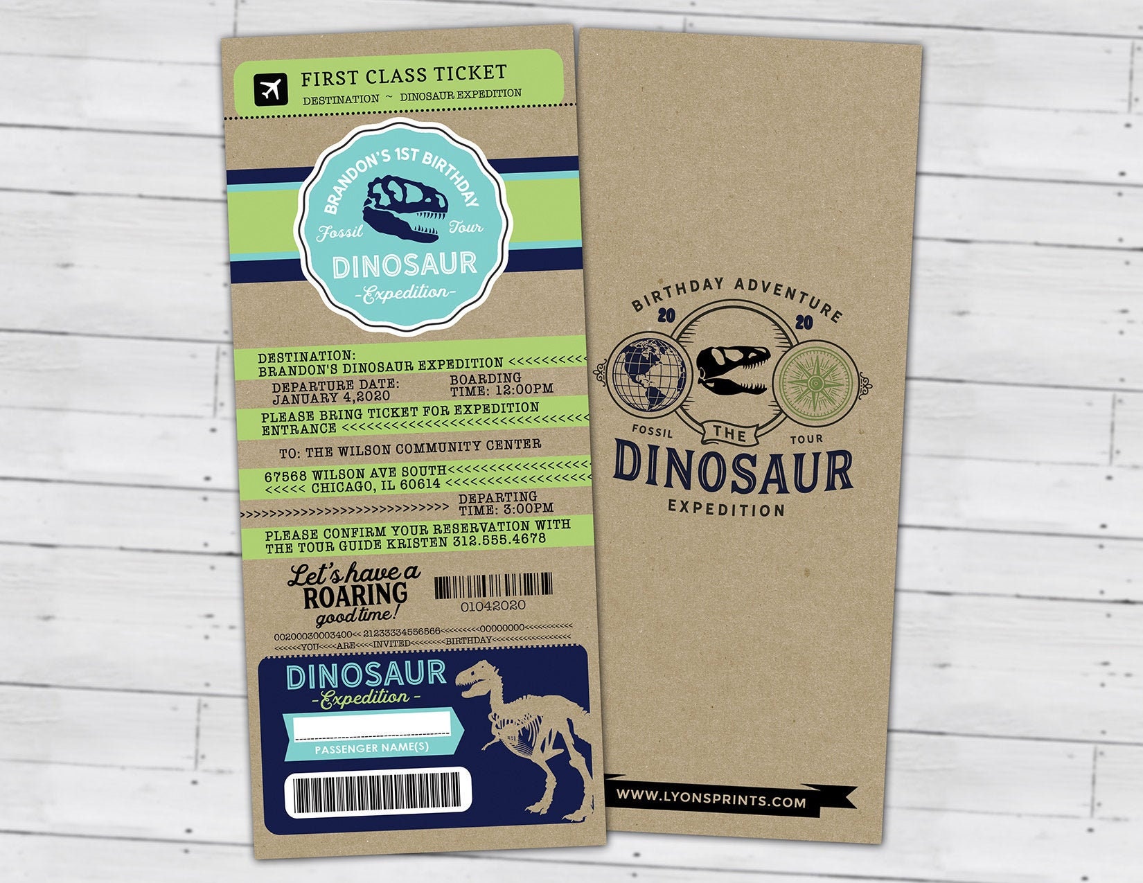 Dinosaur Dig Party Invitation, Birthday Boy Party, Dino Skeleton & Bones - Archaeologist, Fossil, Passport