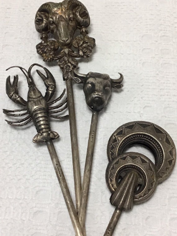 France Figural & Animal Vintage Metal Skewers/France Skewers/Set Of Eight Skewers/Vintage Skewers/Skewers/Sculptural Skewers