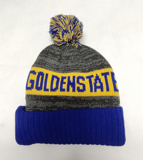 Golden State Gray/Royal Blue/Gold Blended Tri Color Pom Beanie Adult One Size Will Easily Stretch To Fit Most All Great Quality Warm