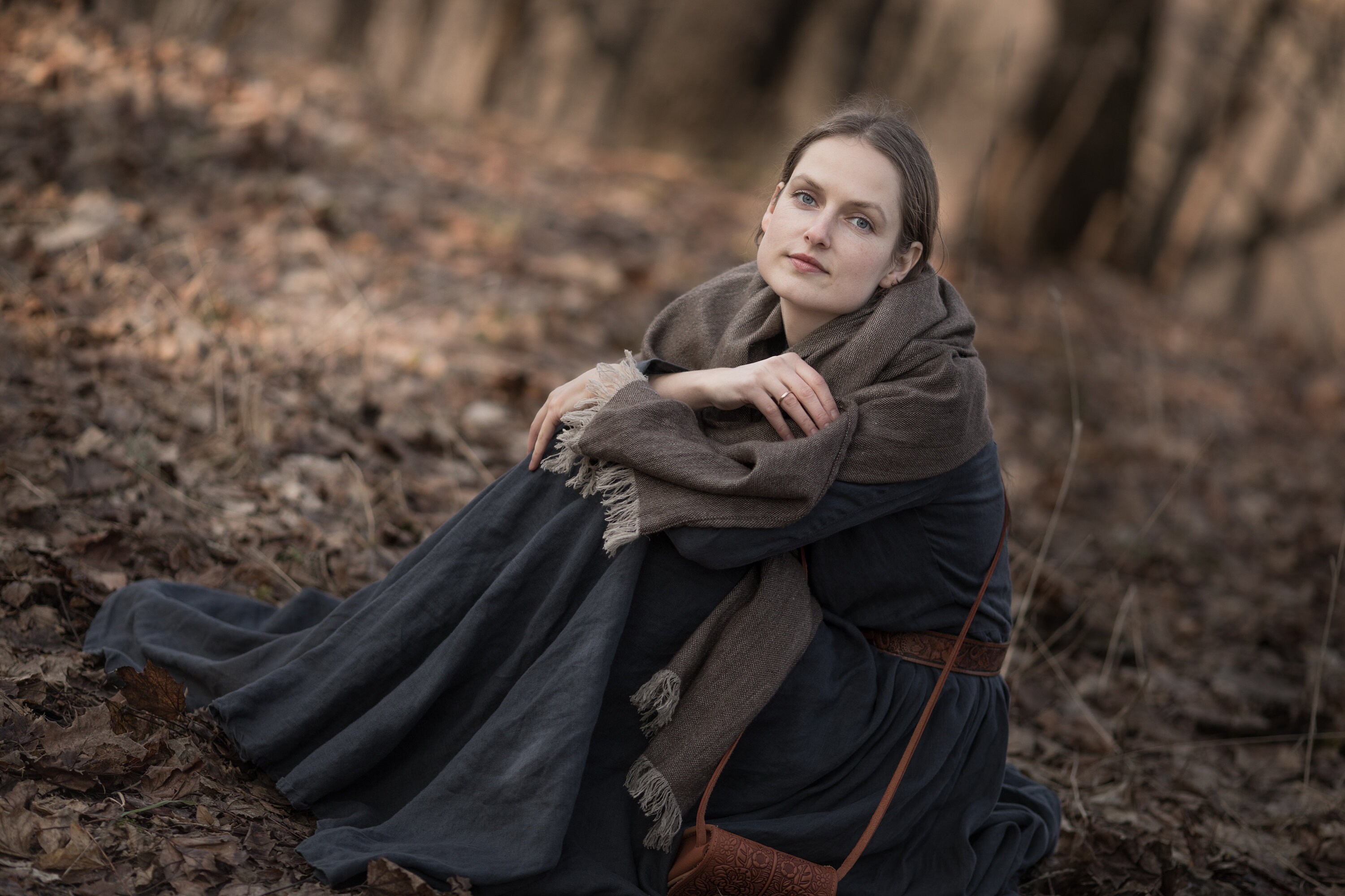 Cozy Scarf | Linen & Wool Blend Shawl With Soft Fringe Boho Wrap