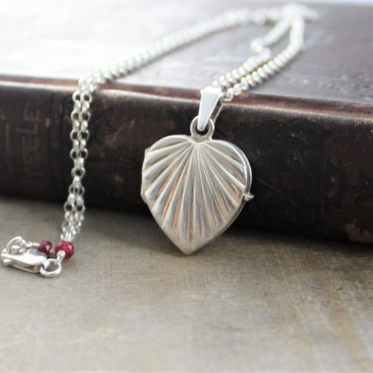 July Birthstone Locket, Ruby Photo Locket Necklace, Sterling Silver Heart Pendant, Push Present Picture