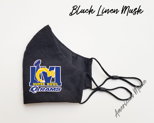 2022 Superbowl Champions Los Angeles Rams Linen Face Mask Washable Reusable with Adjustable Ear Loop & Filter Pocket