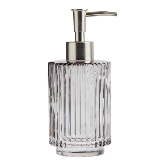 Smoke Gray Glass Fluted Liquid Soap Dispenser: Pink by World Market