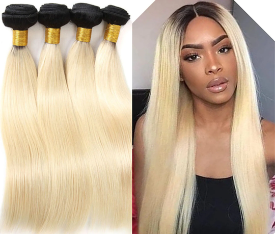 3Bundles Ombre 2Tone 1B/613 Human Hair Bundles Brazillian Wefts Black Root Blonde Weaving Extensions Free Ship