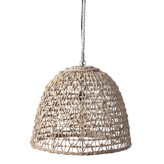 Whitewash Geometric Open Weave Abaca Luna Pendant Lamp: Natural - Natural Fiber by World Market